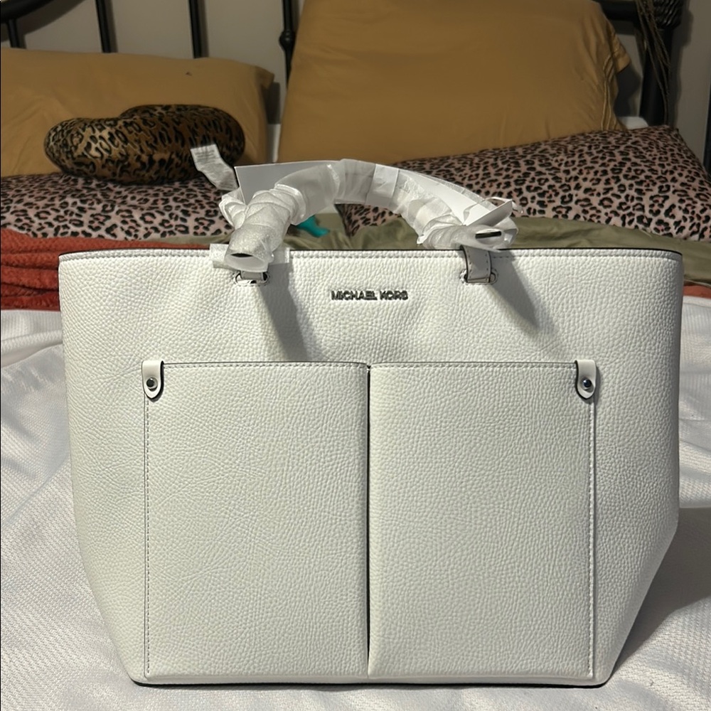 Michael Kors Optic White Jet Set Travel Tote with dust bag